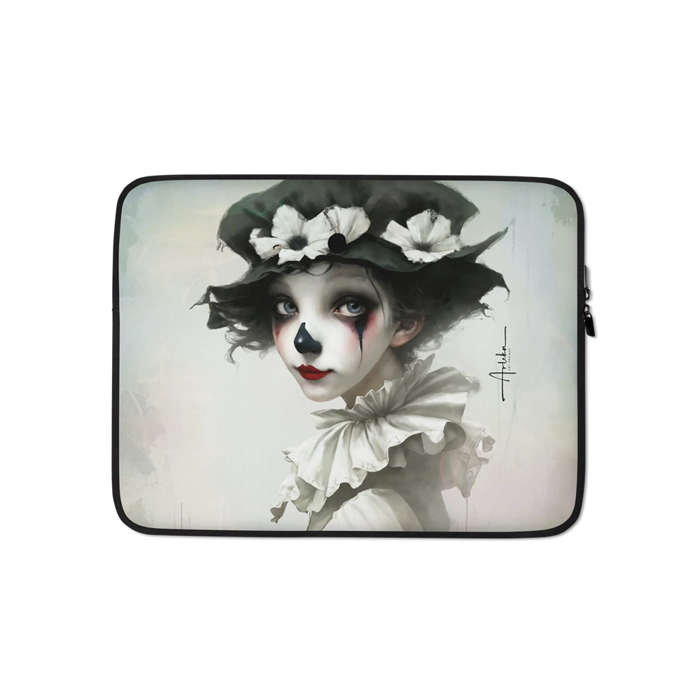 Funda de portátil con diseño El Susurro de Pierrot disponible en tienda de arte digital Arleka