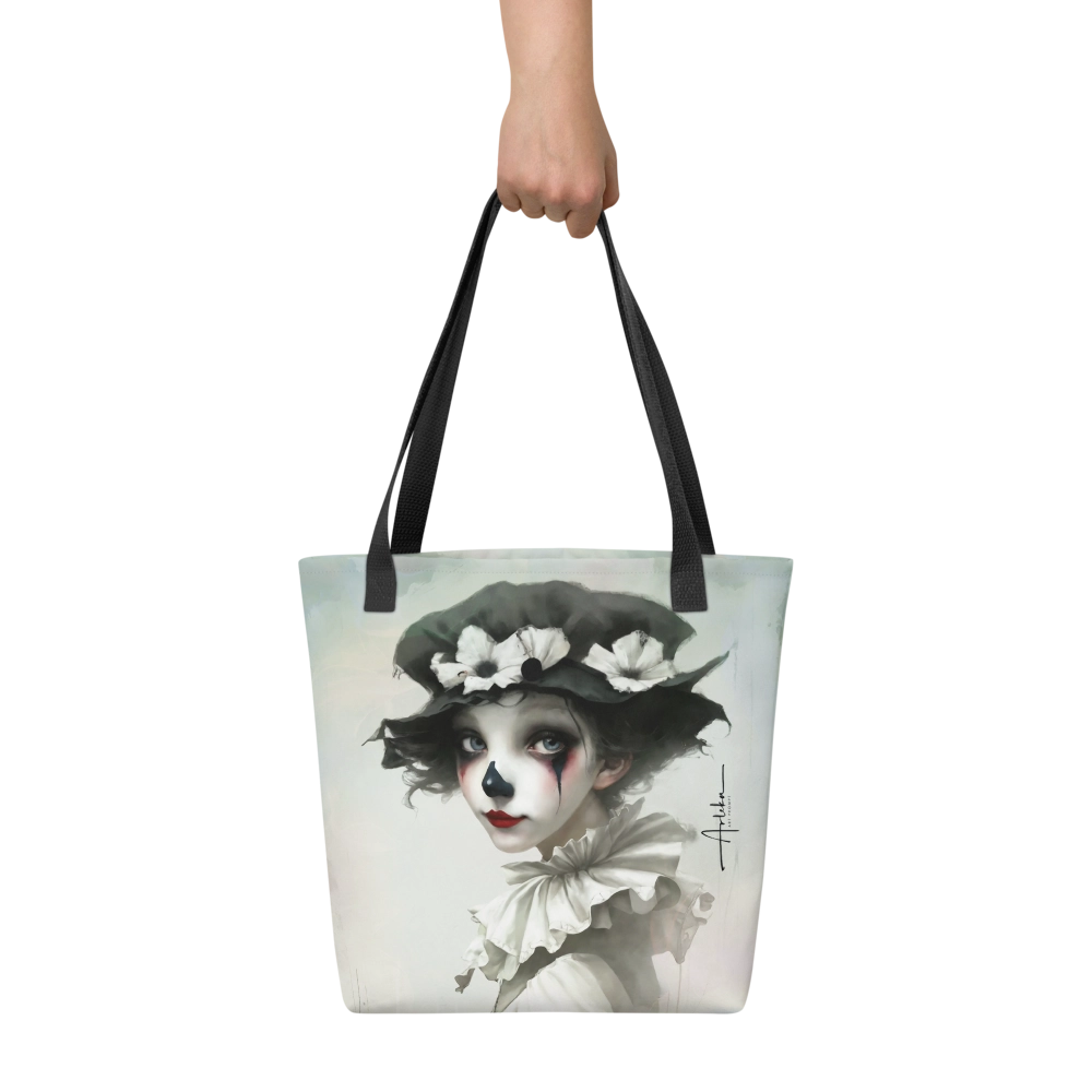 Tote bag con diseño artístico de Pierrot en arte digital exclusivo de Arleka
